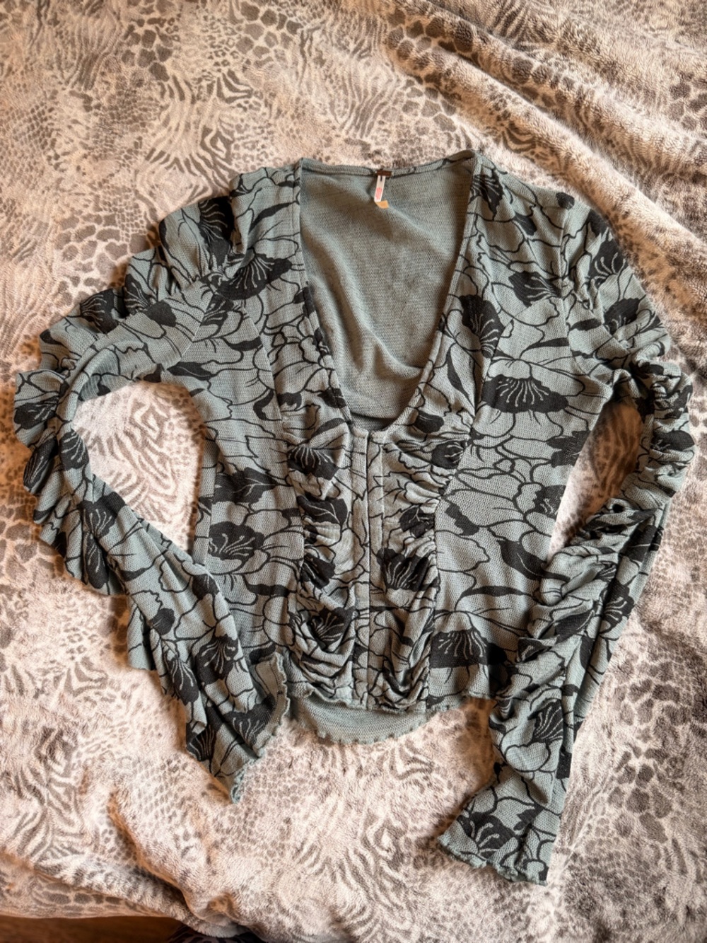 NWOT Free People Corset Olive Green Knit Top with Black Detail